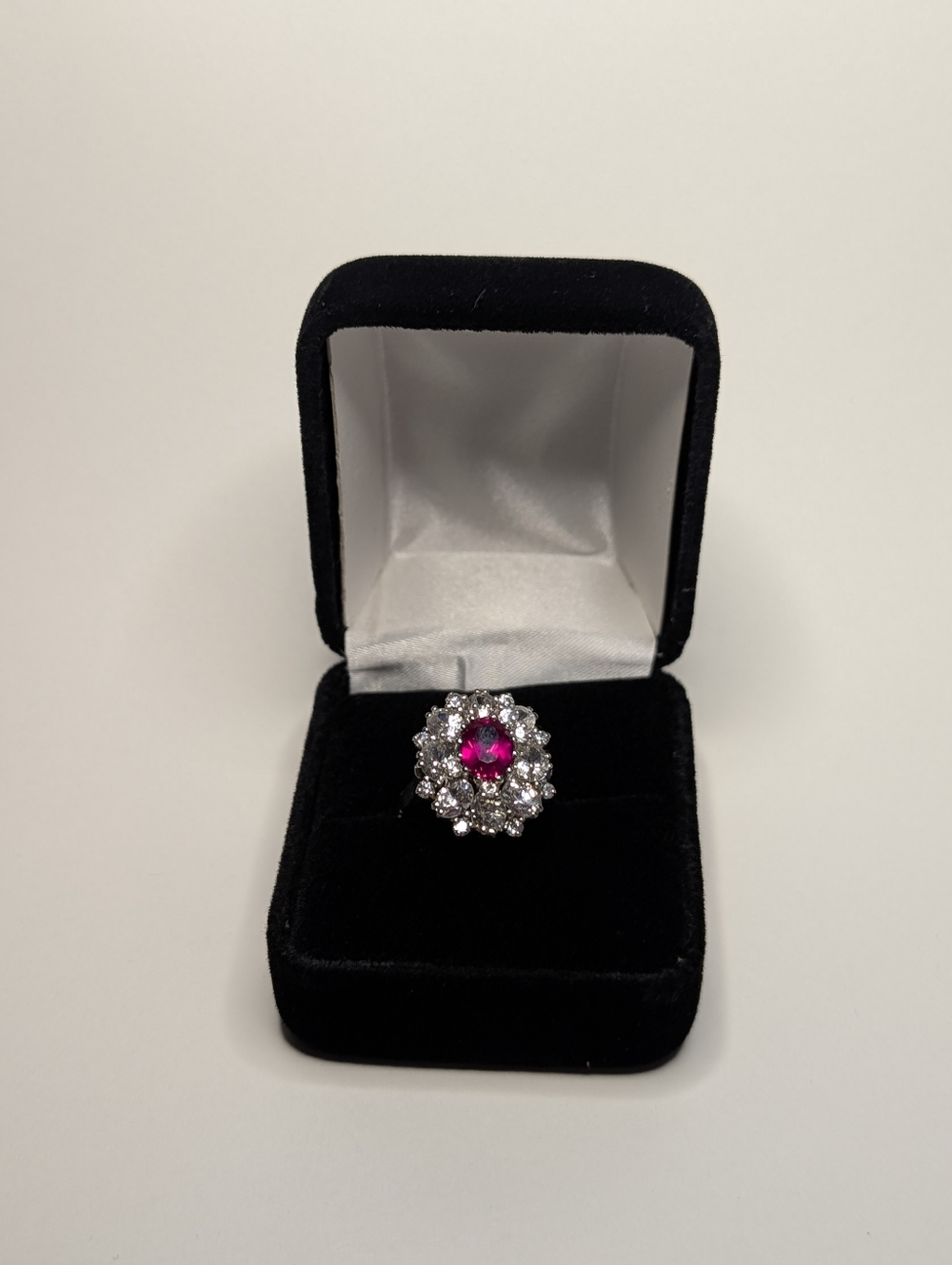 Princess Diana Style Ruby Halo Ring 925 Silver Size 8